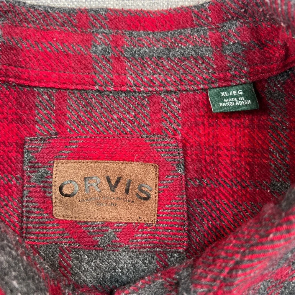 Orvis Big Bear Heavyweight Flannel Shirt Men XL Red Gray Plaid Pockets Utility - Picture 3 of 11